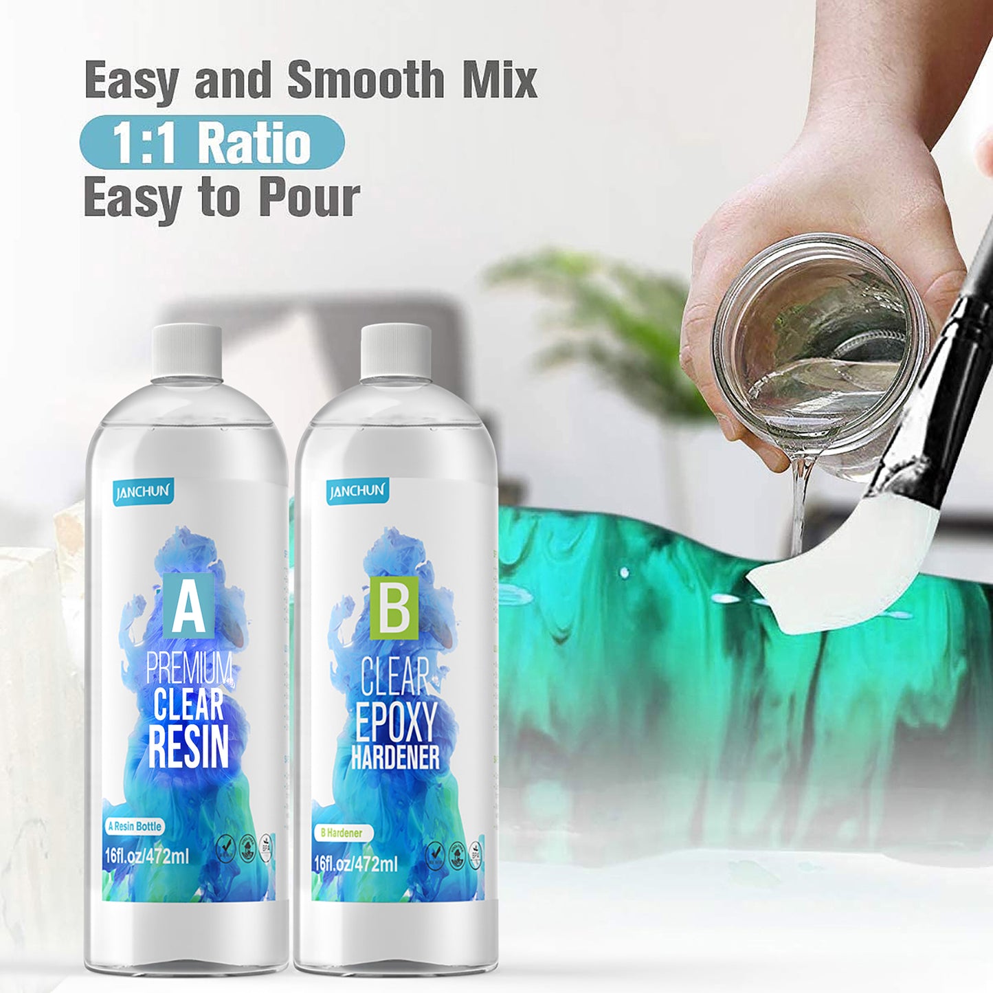 JANCHUN 32oz Premium Clear Epoxy Resin Kit Casting and Coating for River Table Tops