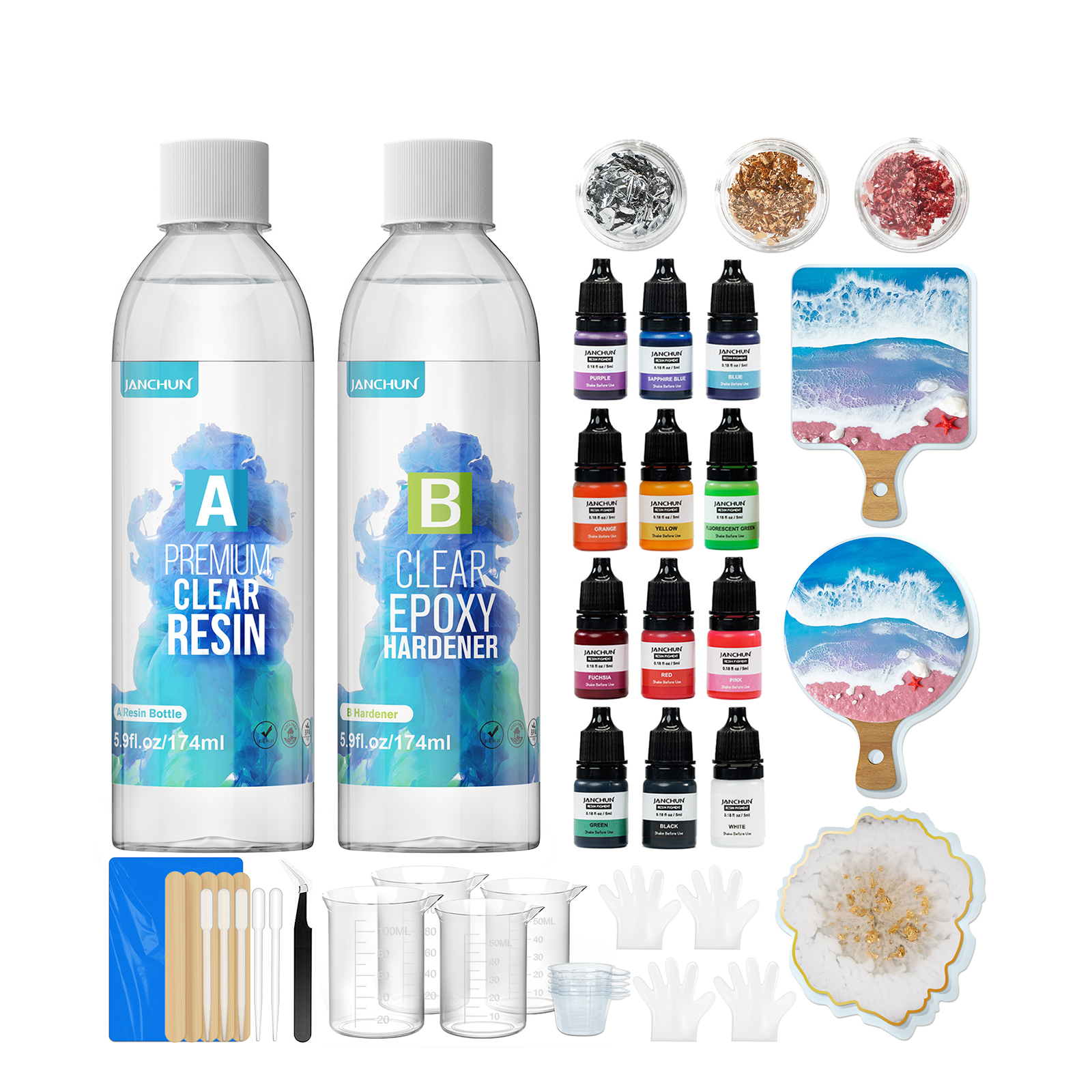 JANCHUN Epoxy Resin Kit Gift Box, Coating and Casting Coaster Molds fo