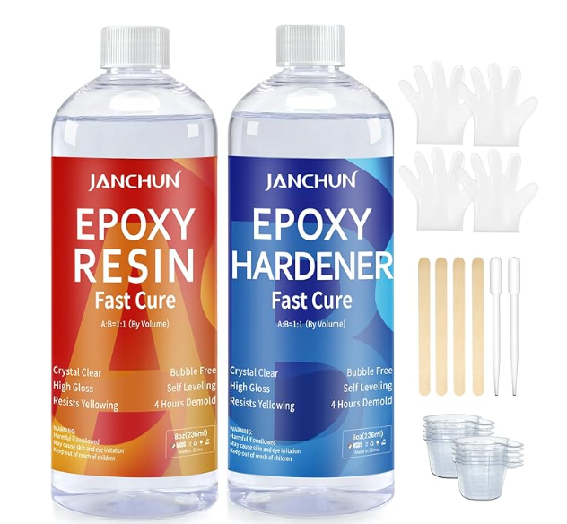 JANCHUN Epoxy Resin and Hardener Kit 16oz – Crystal Clear Resin Set for Art and Crafts