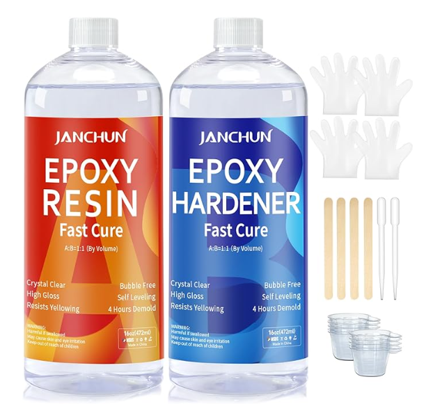 JANCHUN Epoxy Resin and Hardener Kit 32oz – Crystal Clear Resin Set for Art and Crafts
