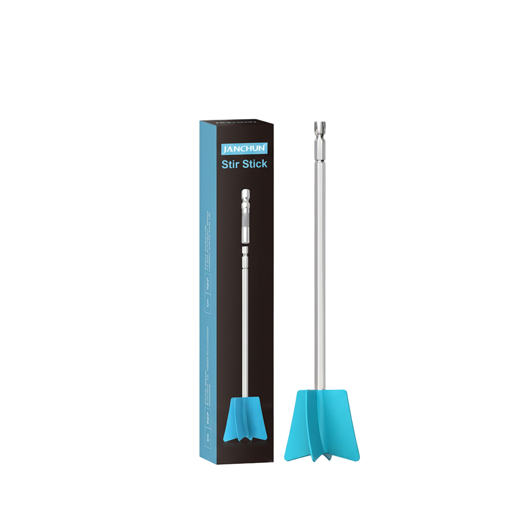  A set of blue resin mixer paddles, extension rods, and connectors, clearly showing each component, allowing you to intuitively understand the product parts.