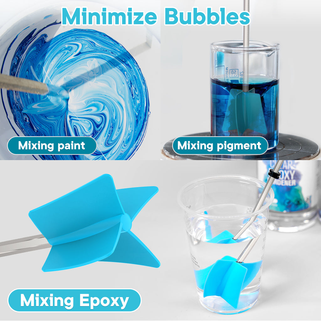 A dynamic effect of the mixer paddle mixing resin, showing the practical function of "reducing bubbles", allowing you to visually perceive the product's advantages.