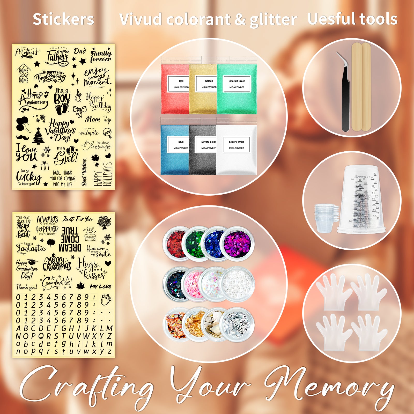 Resin picture frame mold kit with tools, gloves, sticks, and accessories