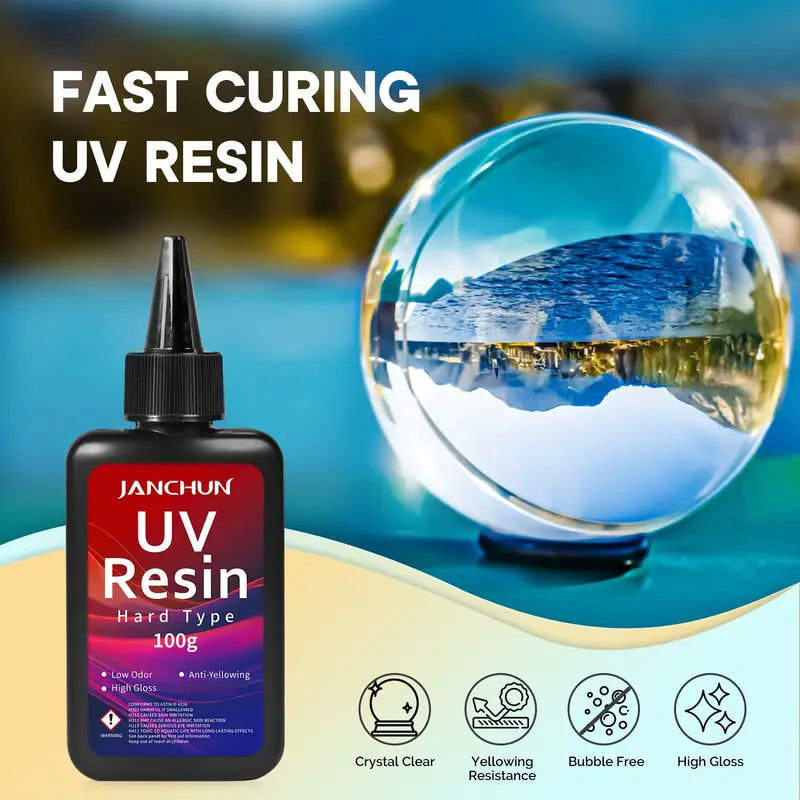 Fast curing UV resin hardens in 2 to 4 minutes under UV light